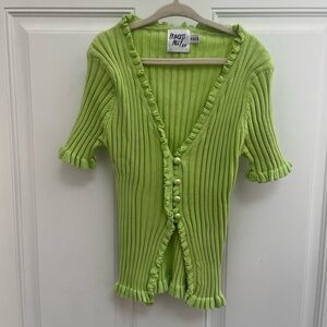 Princess Polly ribbed sweater pull over‎ pearly buttons green size XS/S